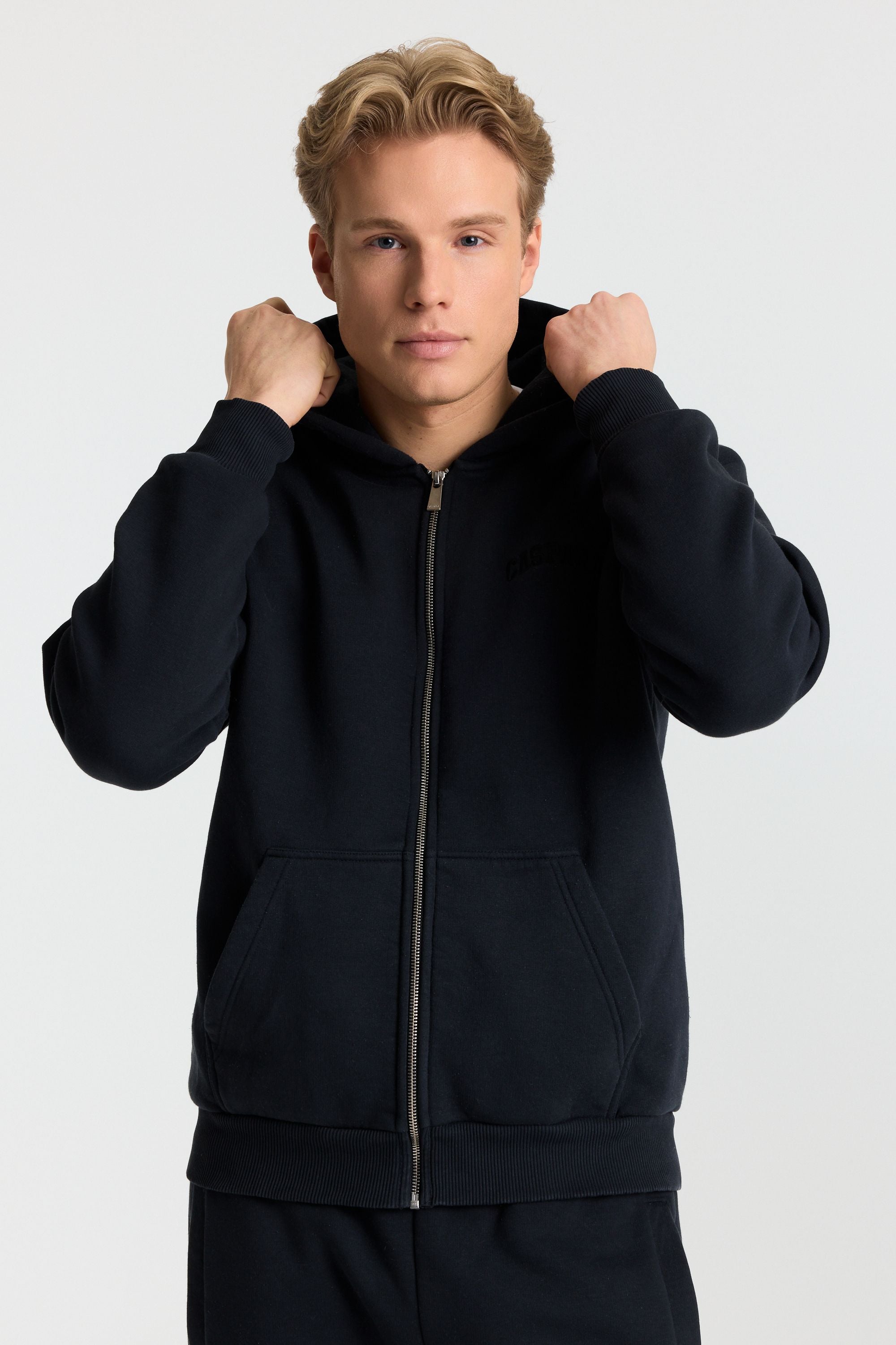 M. Varsity Zip Hoodie - Jet Black